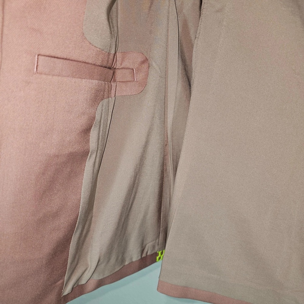 Wildfang Womens Mauve Pink Blazer Neon Yellow Mesh Stripe Shawl Collar Medium - Picture 8 of 11